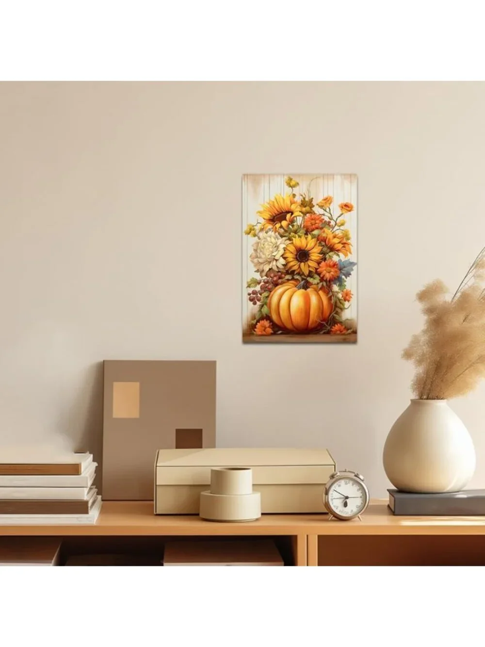Autumn Pumpkin & Sunflower Canvas Art Print for Thanksgiving Decor - Fall